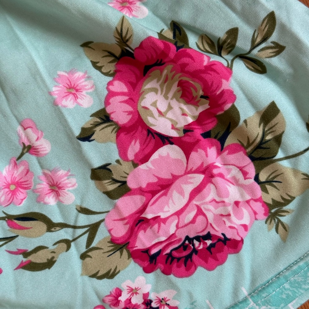 Kids Posh Peanuts Aqua and Pink Floral Off-Shoulder Dress - Picture 7 of 8